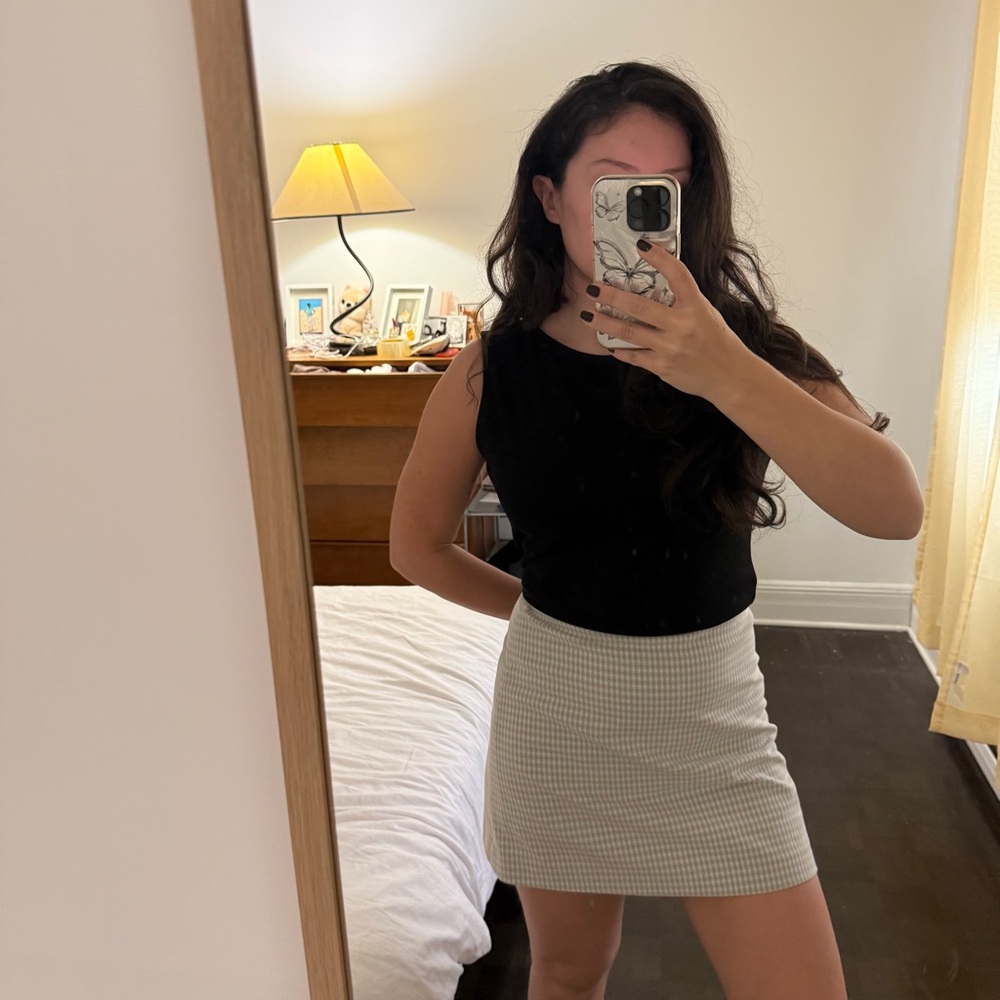 SOLD IRL - Wilfred Cream & Blue Mini Skirt - Subtle Houndstooth